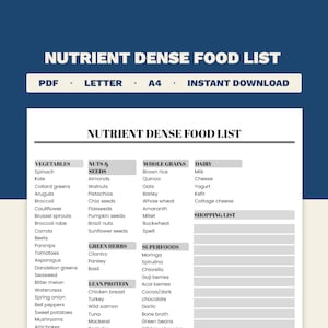 Elenco degli alimenti ricchi di nutrienti stampabile / PDF / Goodnotes, compatibile con Notability / Lista della spesa interna / Formato Lettera e A4 / Migliora la tua salute