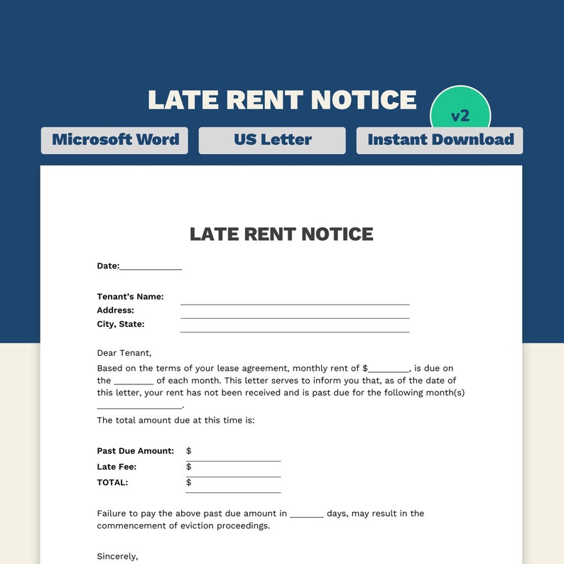 Late Rent Notice Past Due Rent Notice Template Late Payment Notice