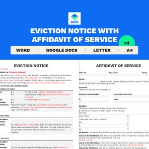 Eviction Notice with Affidavit of Service Template | Notice to Vacate by Landlord to Tenant | Google Docs and Word