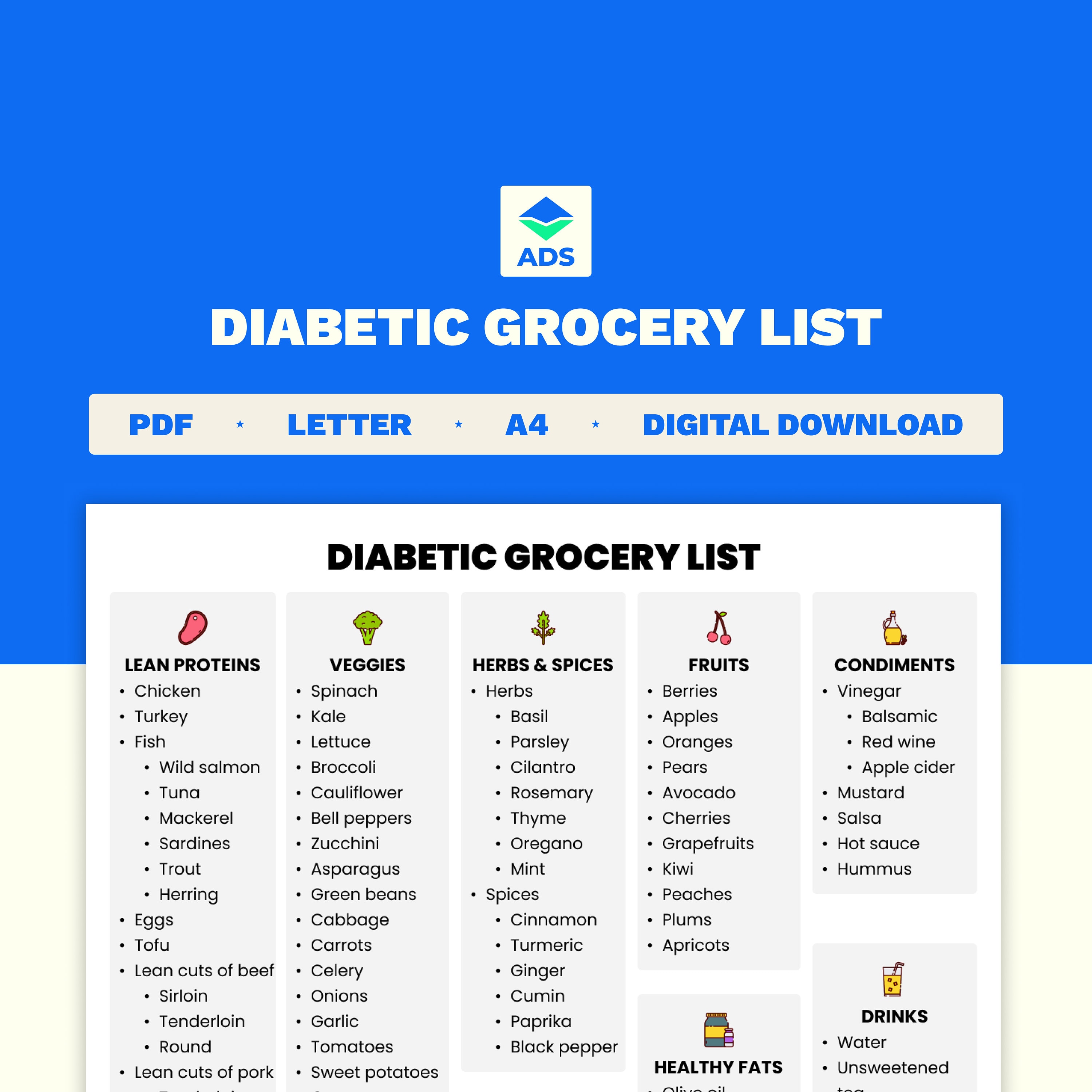 Diabetic Grocery List Printable PDF, Goodnotes and Notability Friendly ...