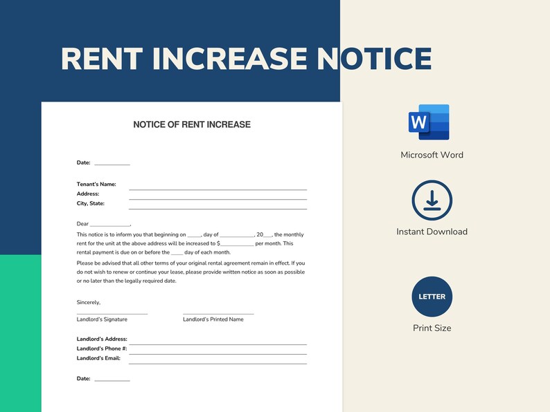 Rental Increase Letter Template Rental Increase Notice - Etsy