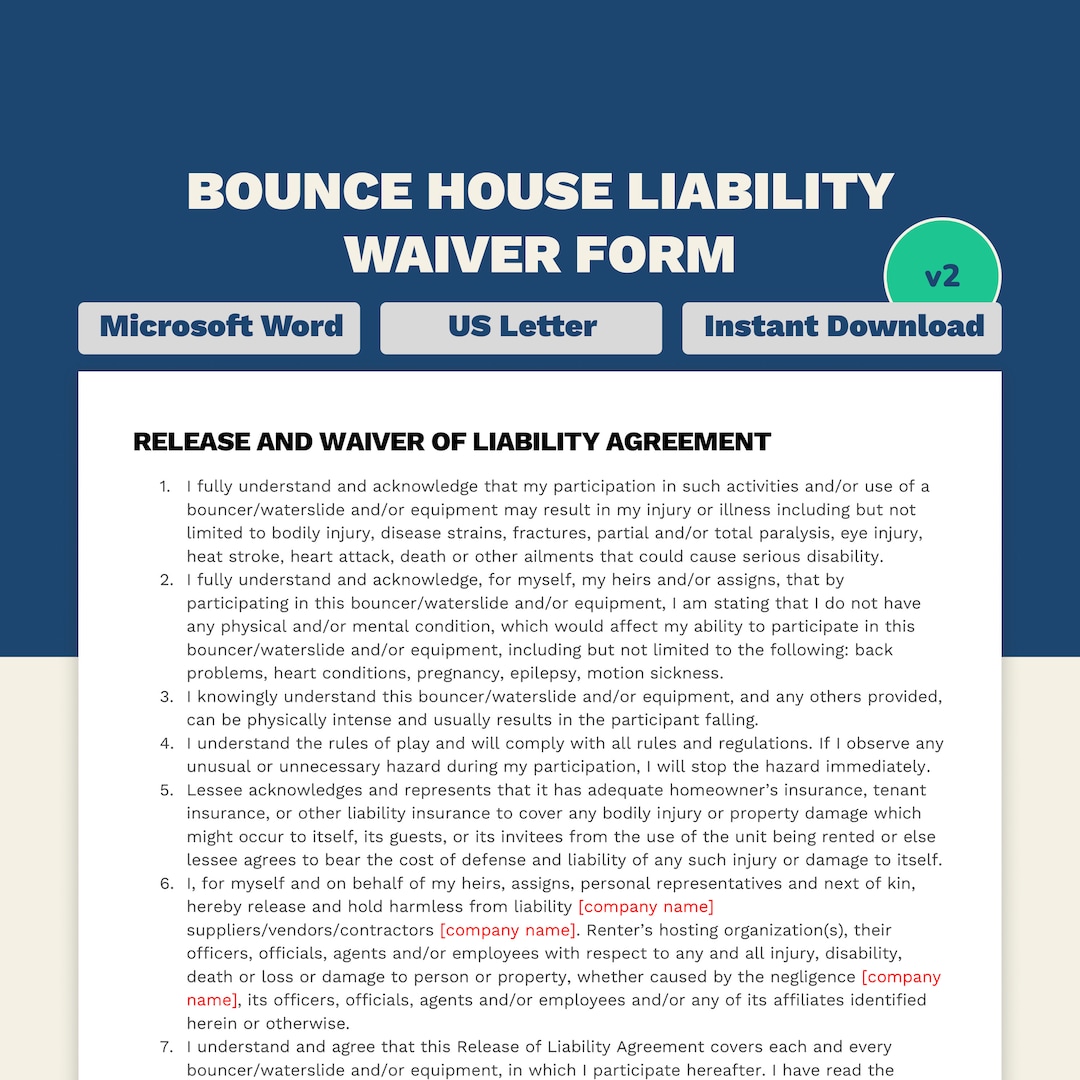Bounce House Waiver of Liability Form Letter Size Word Template Etsy Bounce House Waiver of Liability Form Letter Size Word Template Etsy