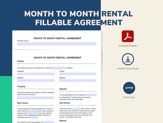 Simple Month to Month Rental Agreement Fillable & Editable PDF - Etsy