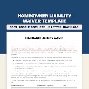 Homeowner Liability Waiver Form | Microsoft Word + PDF + Google Docs Template | Letter Size