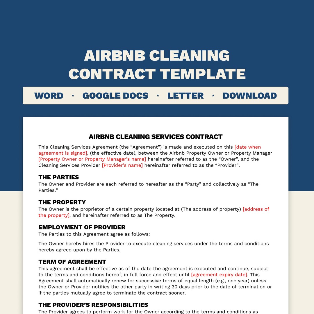Airbnb Cleaning Contract Template Agreement Short Term Cleaning Form Airbnb Cleaning Contract Template Agreement Short Term Cleaning Form