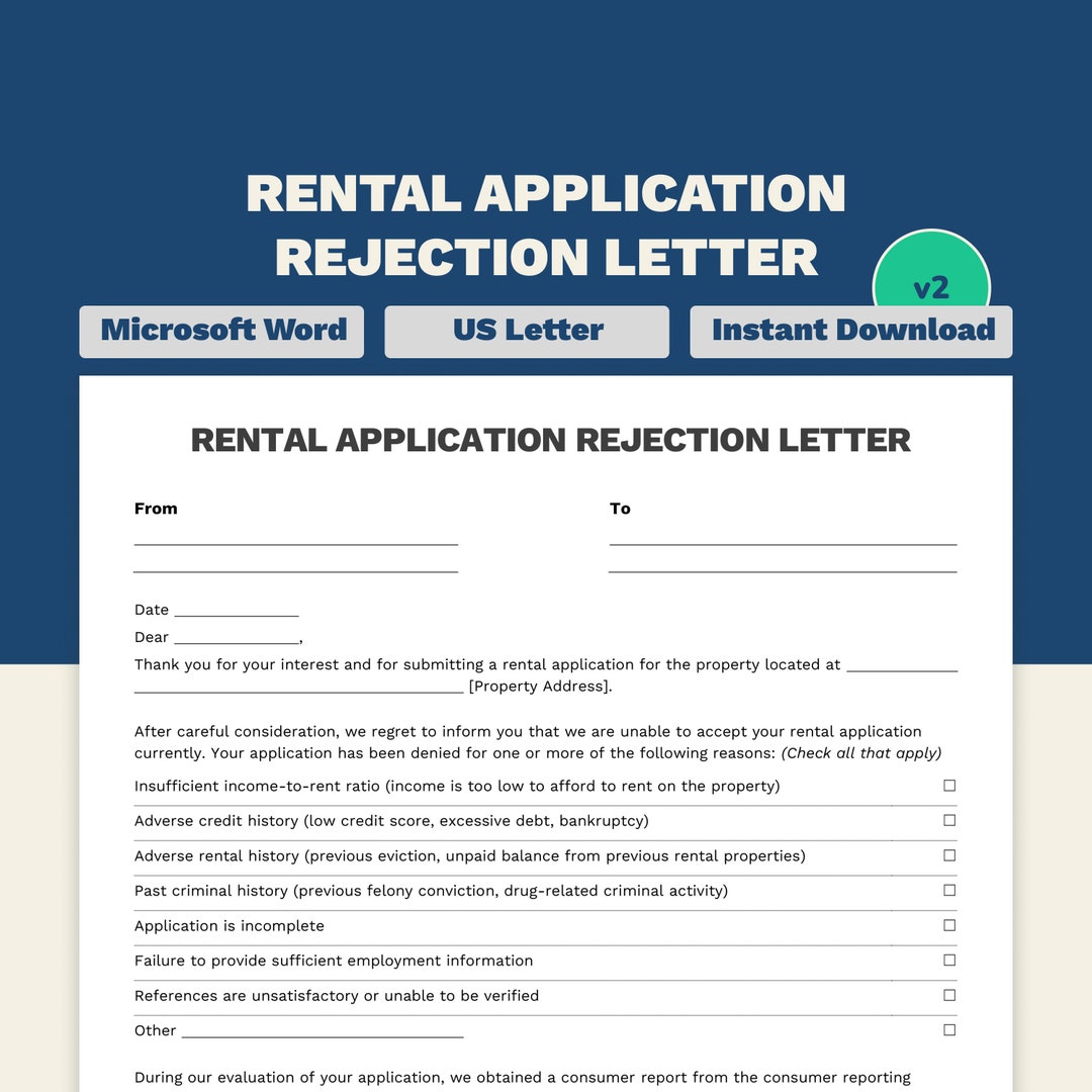 Rental Application Rejection Letter Template Landlord Forms Letter Size