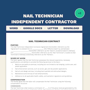 Nail Technician Independent Contractor Form | Nail Tech Employment Contract | Hair Salon Forms