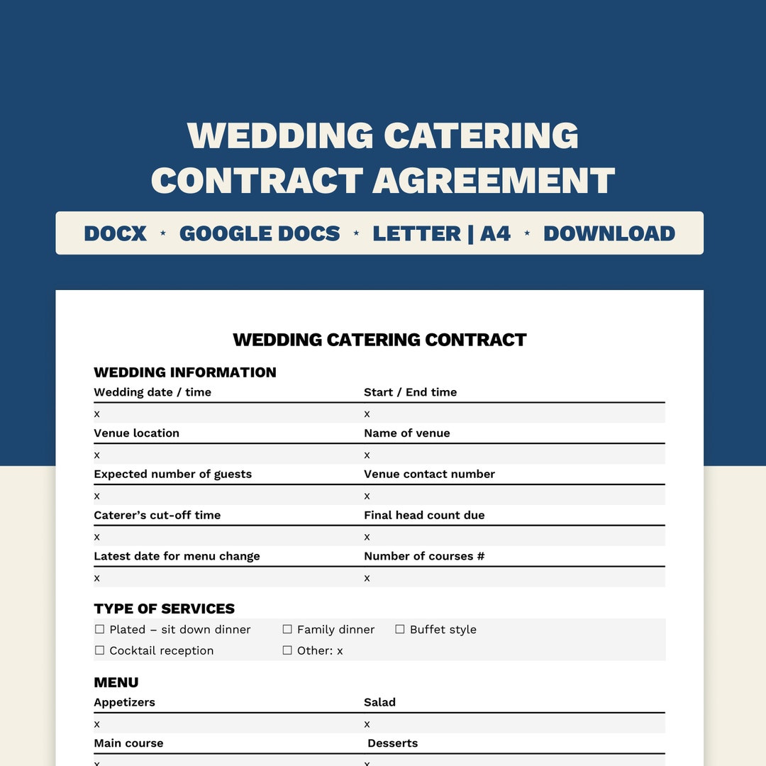 Wedding Catering Contract Agreement Template Printable and Editable Wedding Catering Contract Agreement Template Printable and Editable