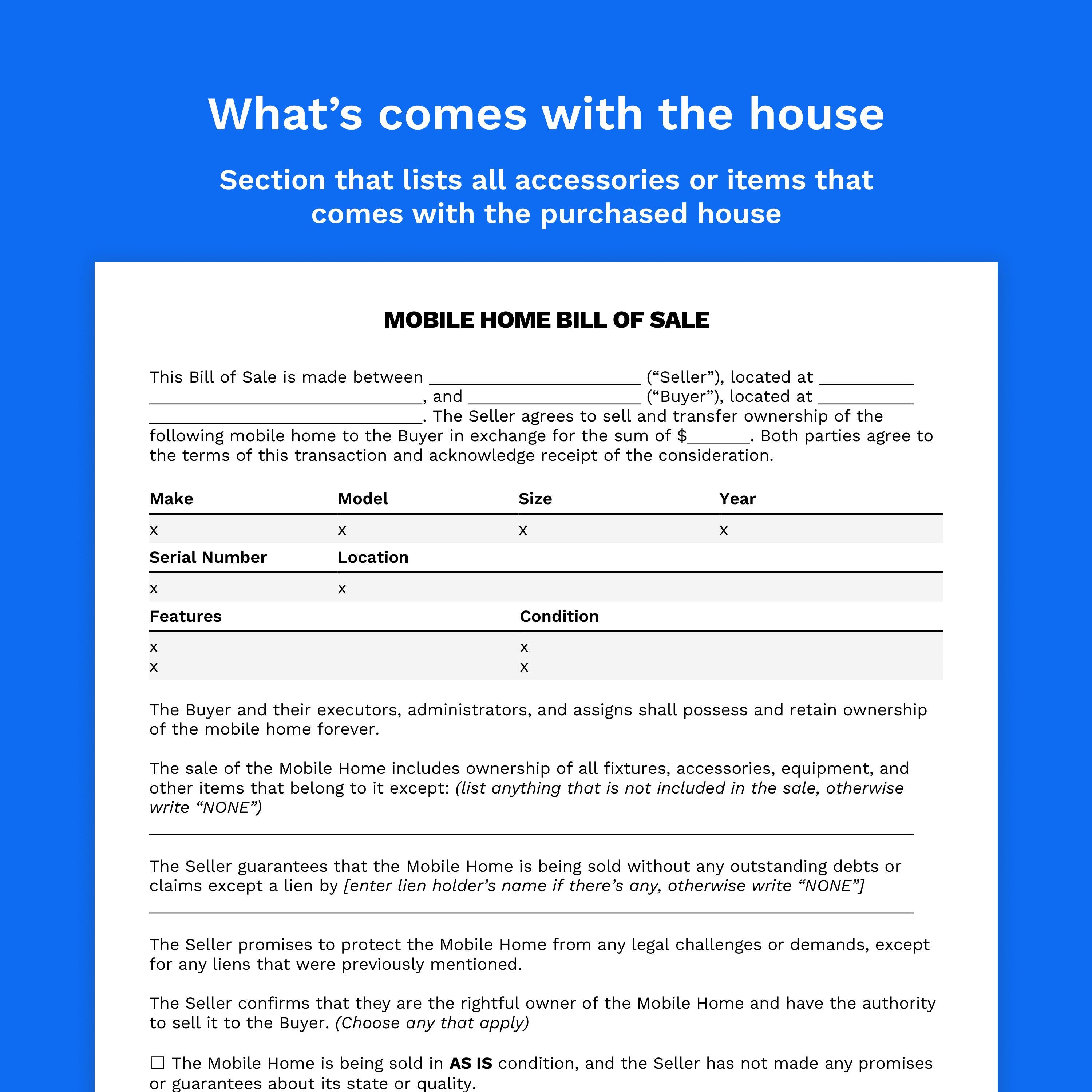 Mobile Home Bill of Sale Microsoft Word PDF Google Docs Template Print ...