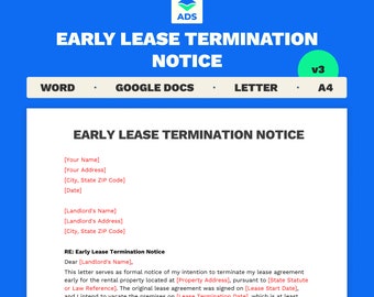 Early Lease Termination Notice Template: Editable Word Document