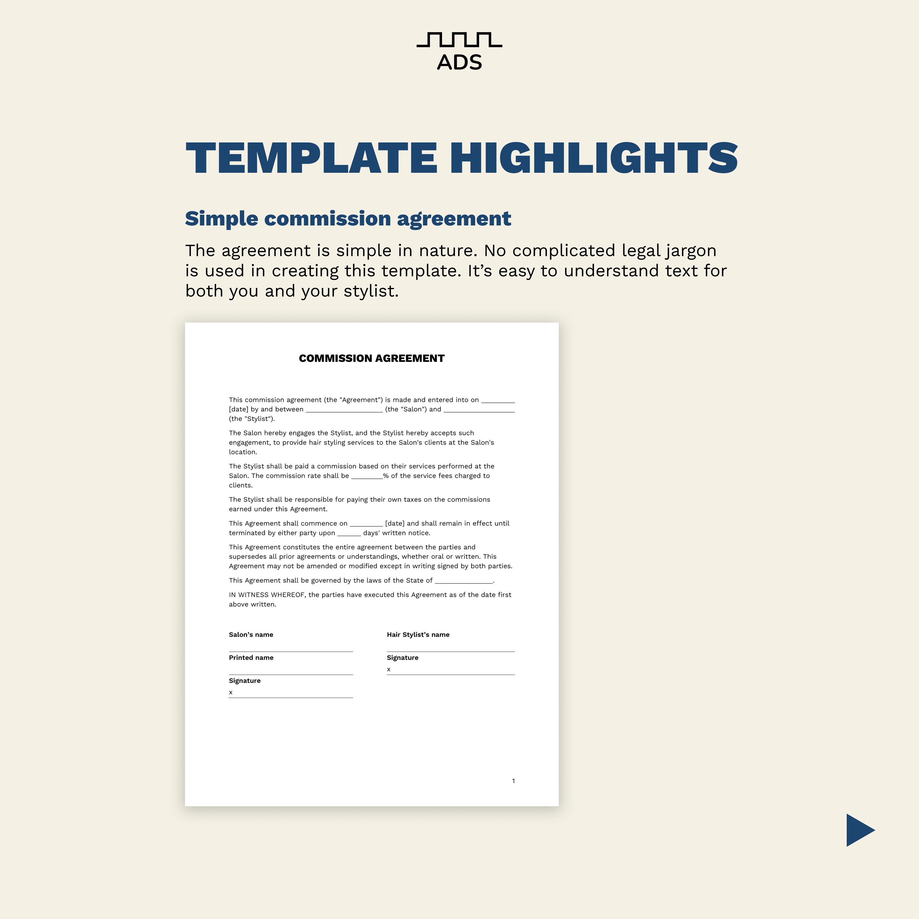 1 Page Commission Agreement for Hair Stylist Salon Etsy