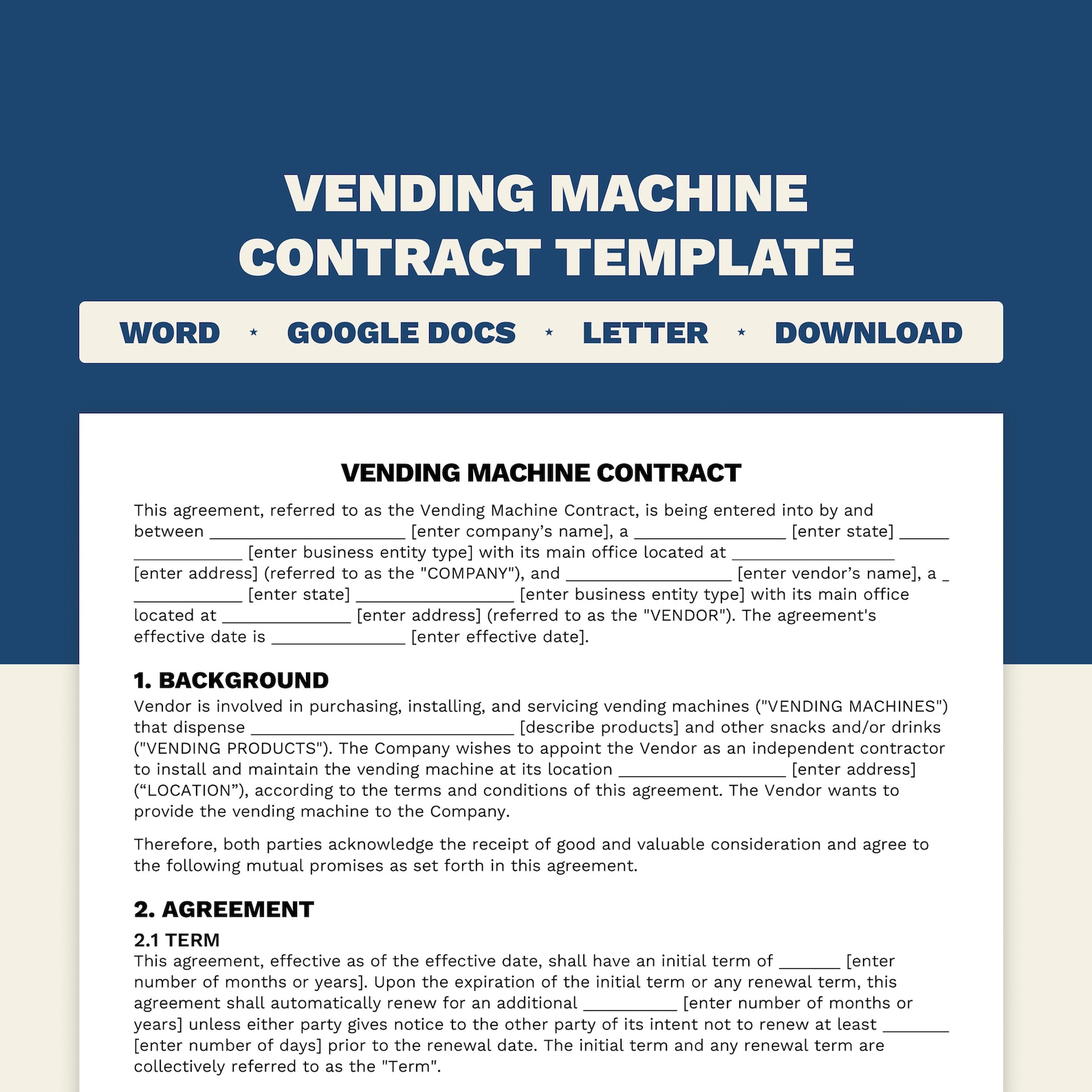 Vending Machine Contract Template Microsoft Word and Google Docs Format Vending Machine Contract Template Microsoft Word and Google Docs Format