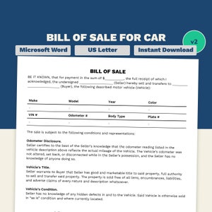 Factura de venta para plantilla de automóvil imprimible y editable / disponible en Word / tamaños en carta y A4 / factura de venta de vehículos de motor