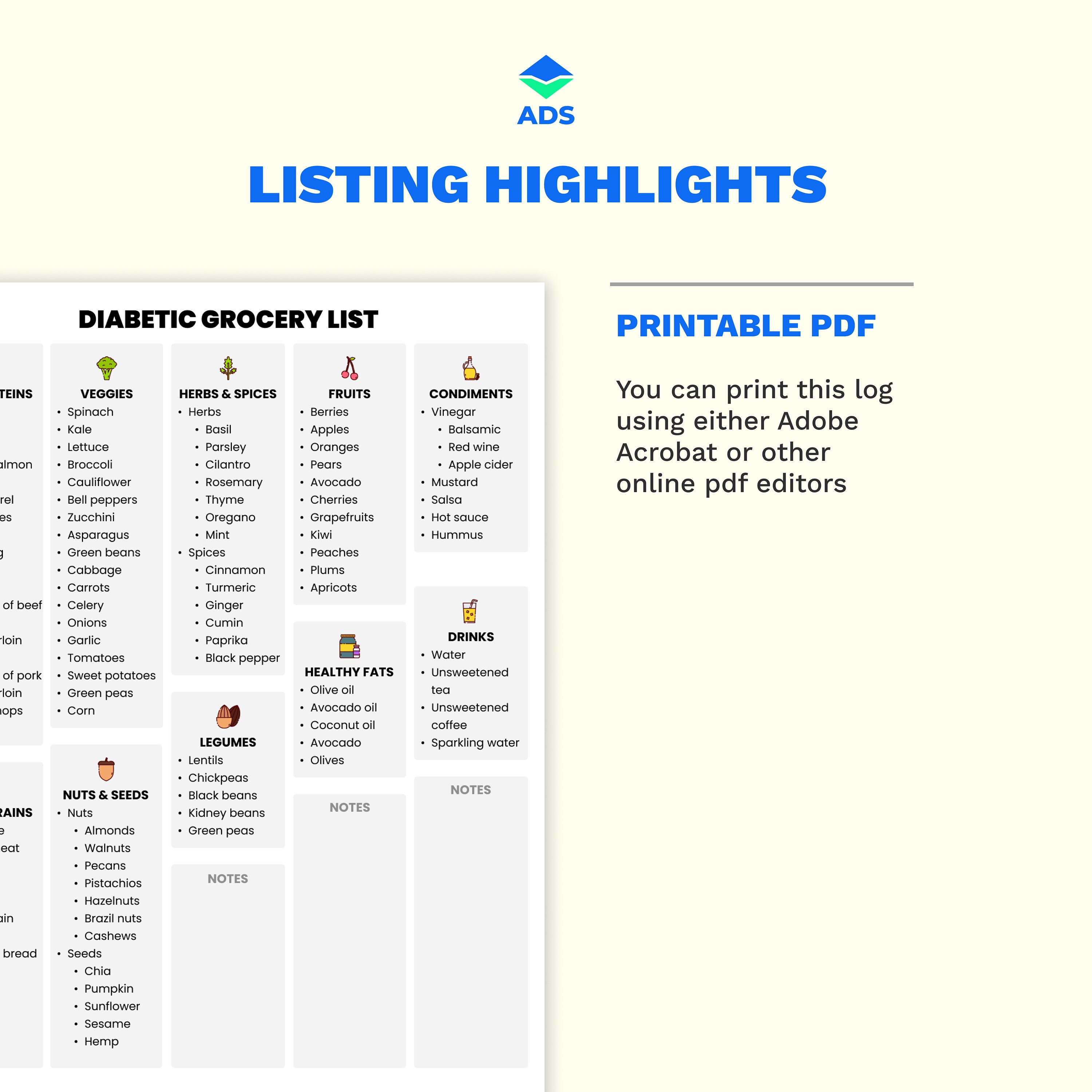 Diabetic Grocery List Printable PDF, Goodnotes and Notability Friendly ...