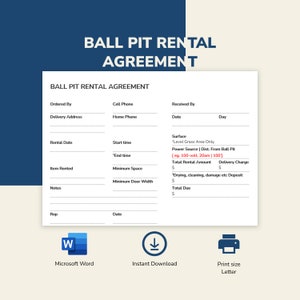 Vorlage für einen Bällebad-Mietvertrag | 8 Seiten Word-Dokument | Bearbeitbar und druckbar