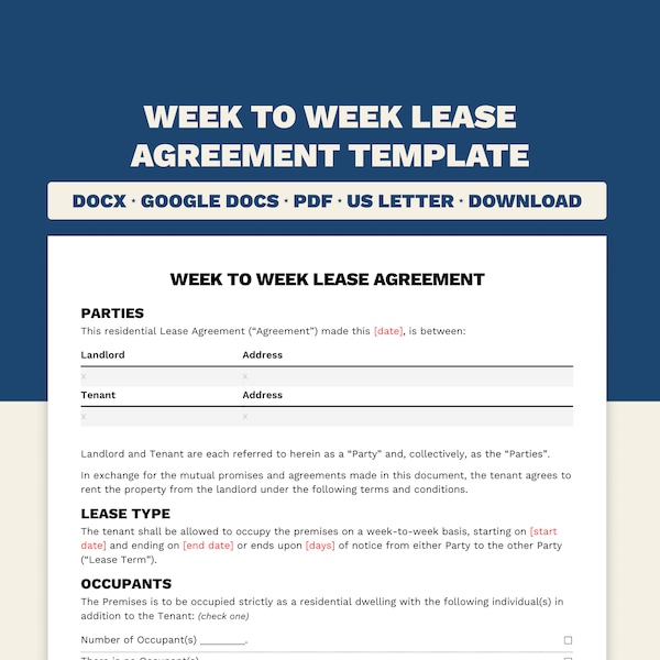 Weekly Rental Agreement Template Etsy Weekly Rental Agreement Template Etsy