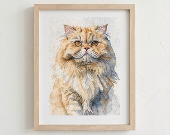 Pet Memorial Gift Watercolor Pet Portrait from Photo Cat Loss Remembrance Print