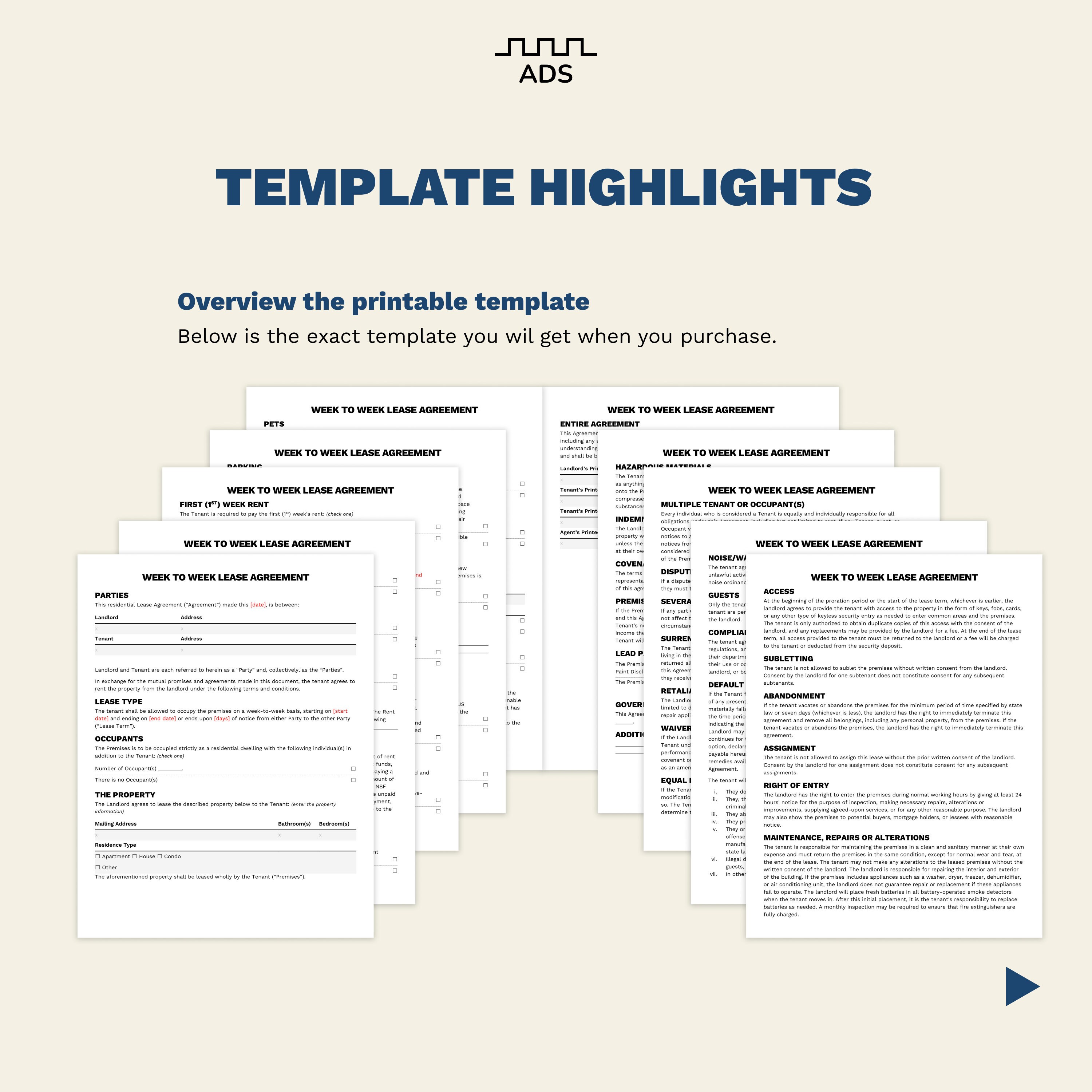 Week to week lease rental agreement template weekly rental letter