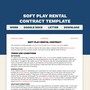 Plantilla de contrato de alquiler de juego suave / Formato de Microsoft Word y Google Docs / Tamaño de carta / Editable e imprimible