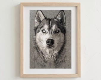 Charcoal Pet Portrait from Photo Custom Dog Sketch Black and White Drawing Print