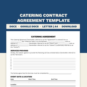 Catering Contract Agreement Template | Microsoft Word & Google Docs | Print size - Letter + A4