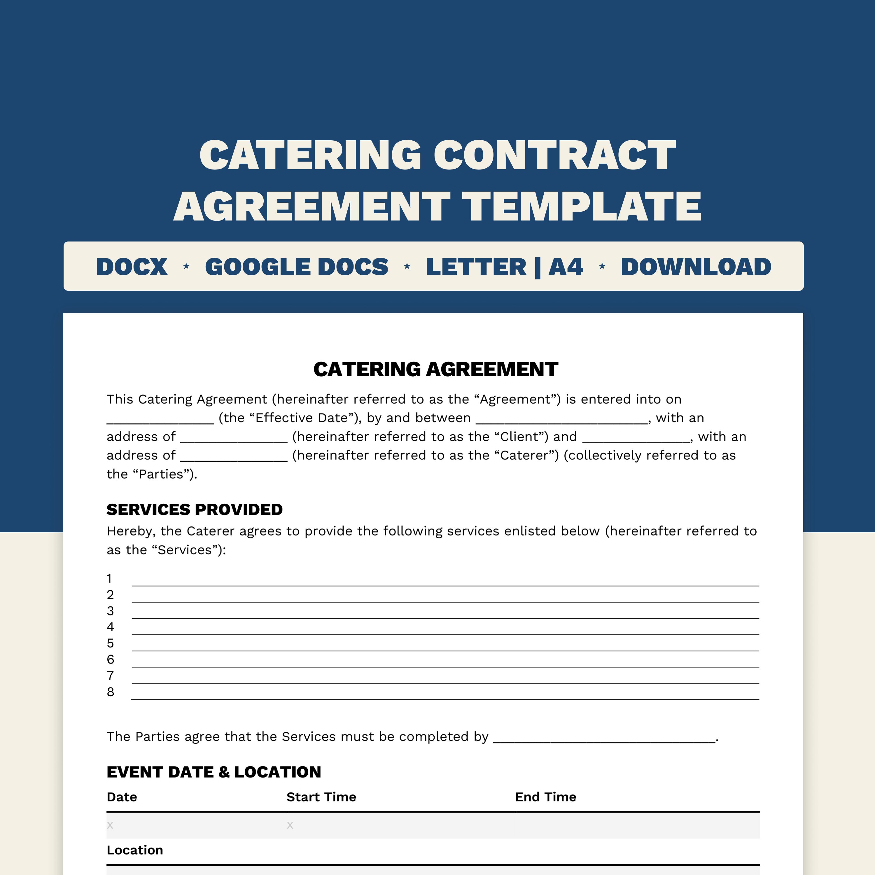 Catering Contract Agreement Template Microsoft Word Google Docs Catering Contract Agreement Template Microsoft Word Google Docs