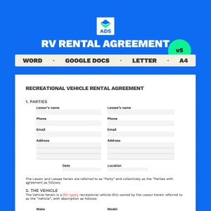 Contratto di noleggio camper / Modello di pagina Word 4 per noleggio camper a breve termine /