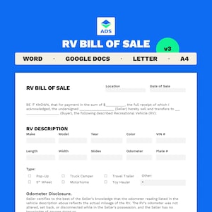 Factura de venta de RV con plantilla de gravamen / Imprimible y editable tal cual factura de venta / Microsoft Word / Tamaño carta /