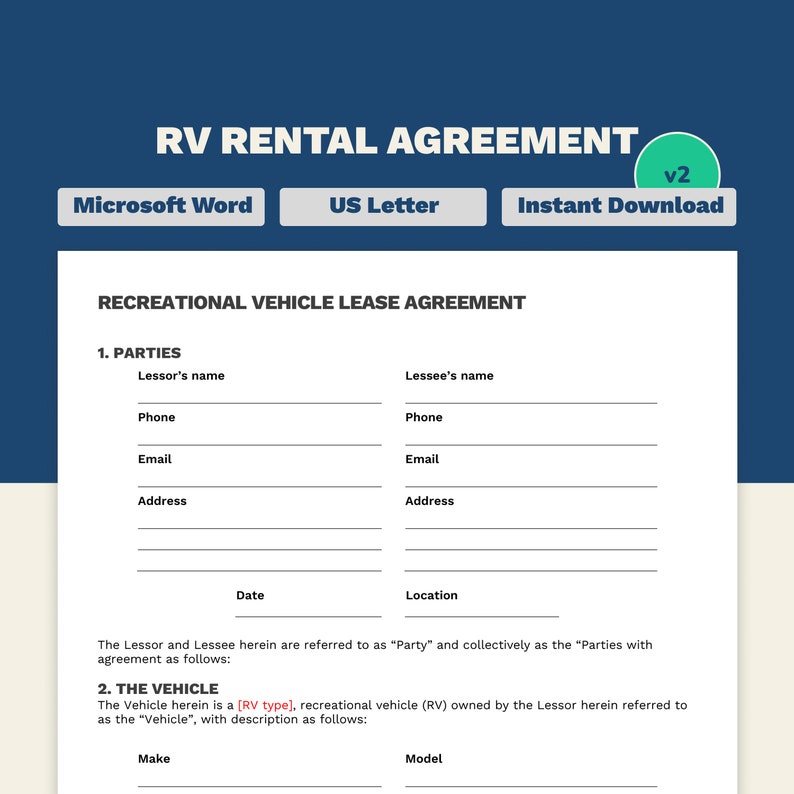 RV Rental Agreement Short Term Rental RV Camper Word 4 Page Etsy RV Rental Agreement Short Term Rental RV Camper Word 4 Page Etsy