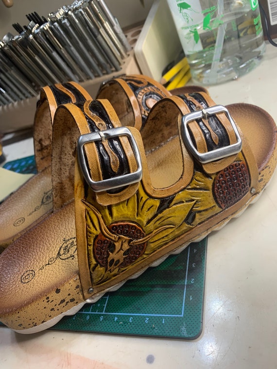 Custom Tooled Birkenstock Style Sandals