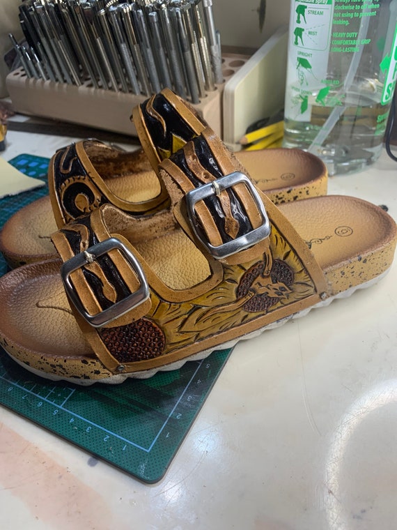 Custom Tooled Birkenstock Style Sandals