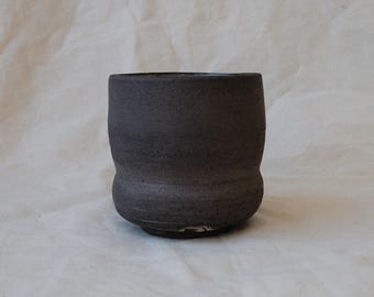 Hand Stamped 200 ml Black Stoneware Cup – Dark Clay Rustic Wheel Thrown Pottery