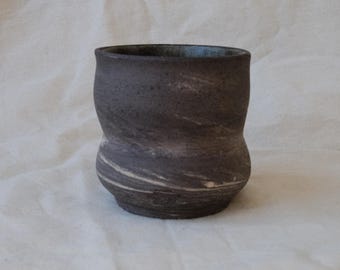 Hand Stamped Black Stoneware Mug – Rustic Wheel Thrown Pottery Coffee Lover Cup