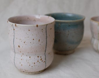 Speckled Stoneware Coffee Cup – Wheel Thrown Blue Line Ceramic Mug 200ml