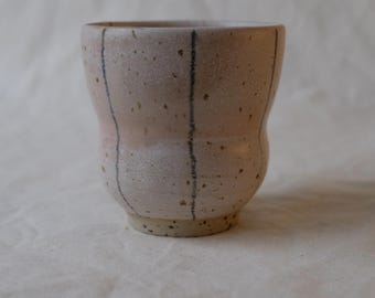 Speckled Stoneware Coffee Cup – Wheel Thrown Blue Line Ceramic Mug