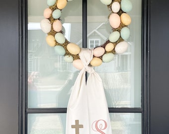 wreath sash | easter wreath sash | cross with flowers | personalized embroidery