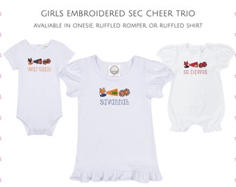 girls football cheer trio shirt | SEC football | custom embroidery