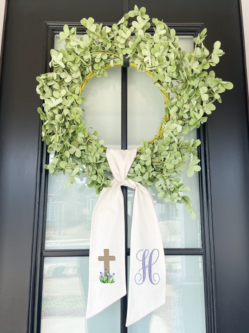 wreath sash | easter wreath sash | cross with flowers | personalized embroidery