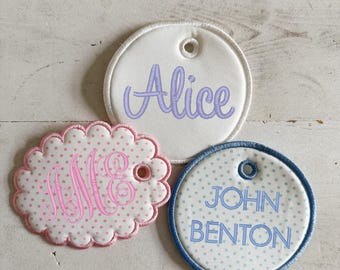 embroidered bag tag | personalized baby gift | diaper bag or backpack name tag