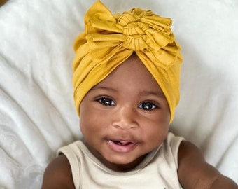 Triple bow Baby Turban/ Big Bows Soft Cotton Turban / Baby Boho Bonnet Beanies/ Bowknot Beanies/  Three Bowknot baby hat Covering