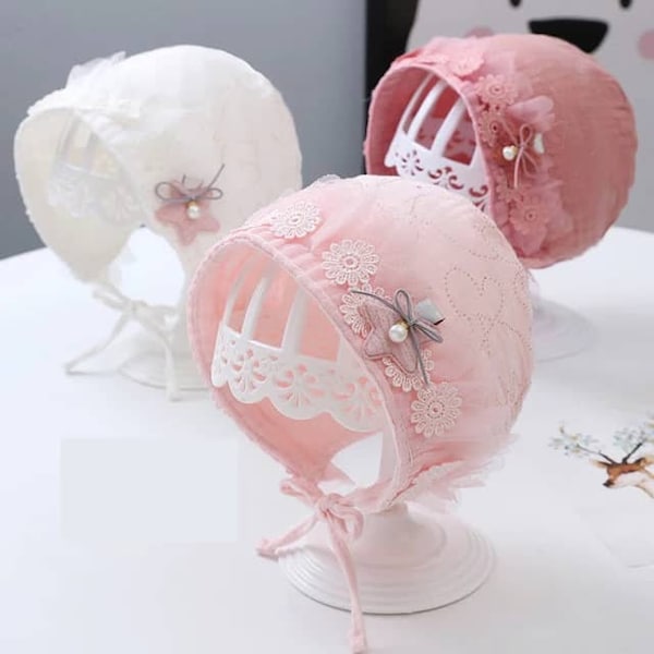 Lace Flower Newborn Hat/ Princess Baby Hat / New Born Beanies/ Soft Baptism Hat/ Baby shower Gift/ Baby Lace Bonnet