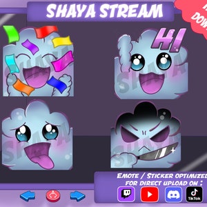 Bundle 4 Emote Pack Kit Set Cloud Cloud Confetti Hi Tongue Killer pissed off, sub emotes, text, emotes discord twitch tiktok youtube