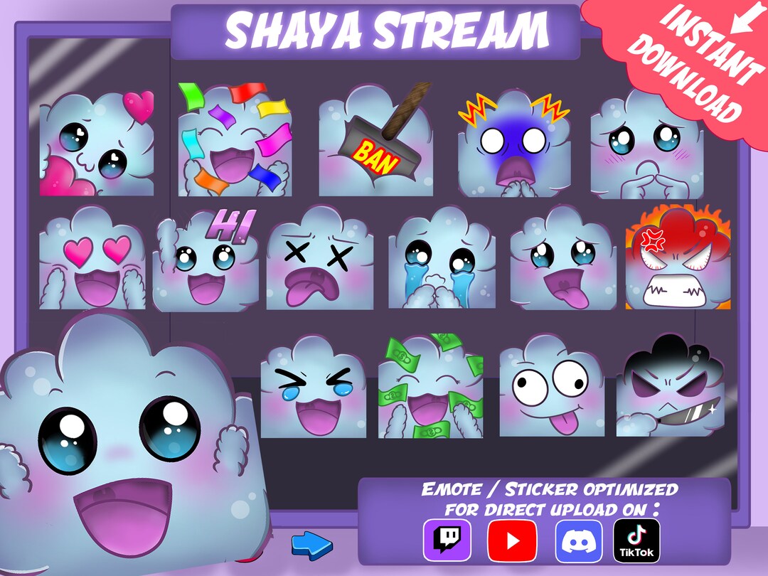 Maxi Lot 16 Emote Pack Kit Set Cloud Cloud, Sub Emotes, Text, Emotes