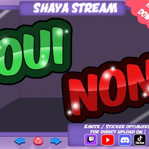 Oui Non emotes, sub-emotes, text, discord emotes, twitch emotes tiktok emotes kick youtube emotes, emotes pack, yes no french, french FR