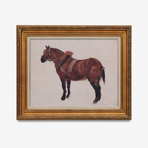 Vintage paard schilderij afdrukbare muurkunst, boerderij muur decor, antieke paardensport print, digitale print boerderijdieren, rustieke Franse schilderkunst