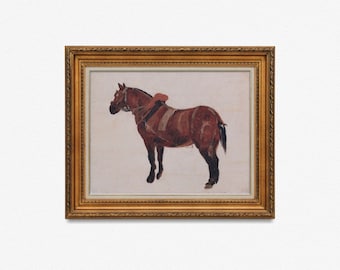 ヴィンテージの馬の絵画：フランスの田舎の農家のアート（デジタル