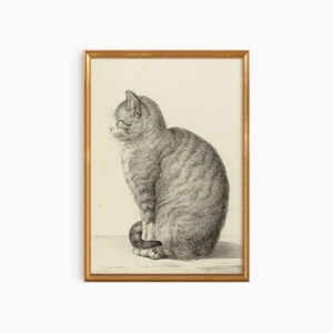 Printable Vintage Cat Nursery Print, Rustic French Painting, Vintage Country Art, Black and White Cat Sketch, Cat Art Print