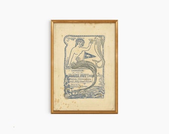 Vintage Meerjungfrau Druck, Vintage Nautische Küsten Wohnkultur, Küstendrucke, Nautische Drucke, Mythologie Drucke, Retro Meerjungfrau Druck