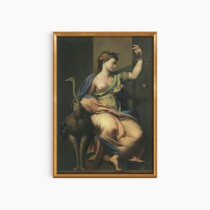 Vintage Greek Goddess Print,Justitia, Goddess of Justice,Dark Academia Print,Vintage Oil Painting Print,Greek Mythology Print, Female Print
