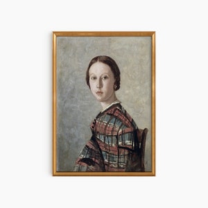Digital Download, Rustic European Painting, Vintage Country Art, Vintage Moody Art Print, Female Oil Painting, Portrait of Woman